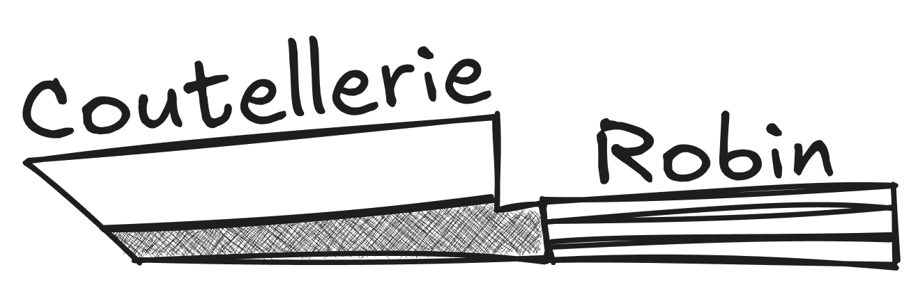 Logo with an upside down knife and brand name