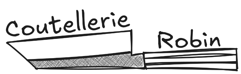 Logo with an upside down knife and brand name